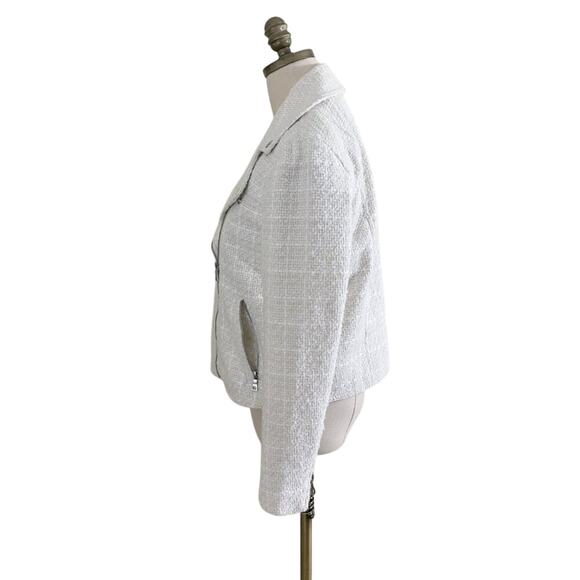 Ann Taylor Off-White Tweed Moto Jacket Women's Size 4 EUC Zip Up Pockets - Picture 4 of 9